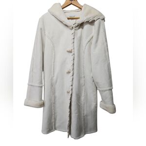 Coldwater Creek Penny Lane Hooded Faux Leather/Fur Off White Sz L